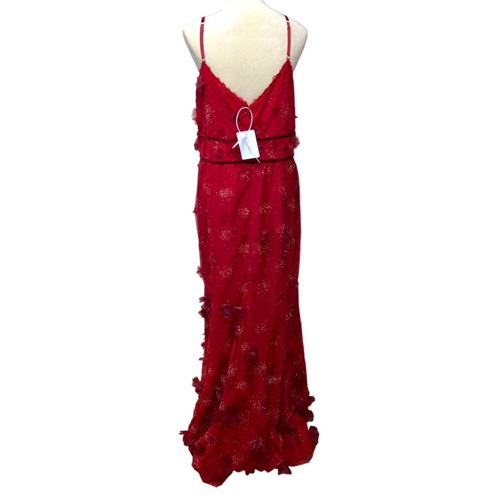 MARCHESA Evening Gown notte wine floral appliqué trumpet gown dress 16 - Picture 9 of 16